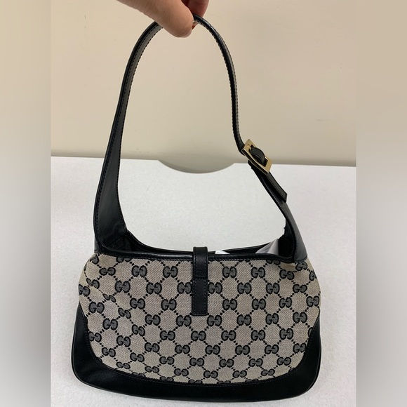 Authentic Jackie Coated Canvas/Leather Midnight-Blue Shoulder Bag - Picture 13 of 16